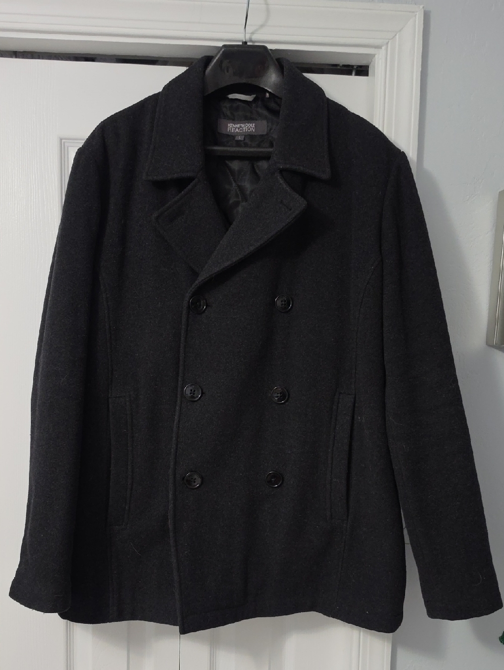 Kenneth Cole Black Double-Breasted Wool Pea Coat